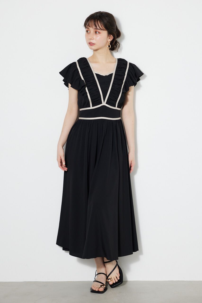 rienda「トリミングテープギャザーフレアOP」|ワンピース|