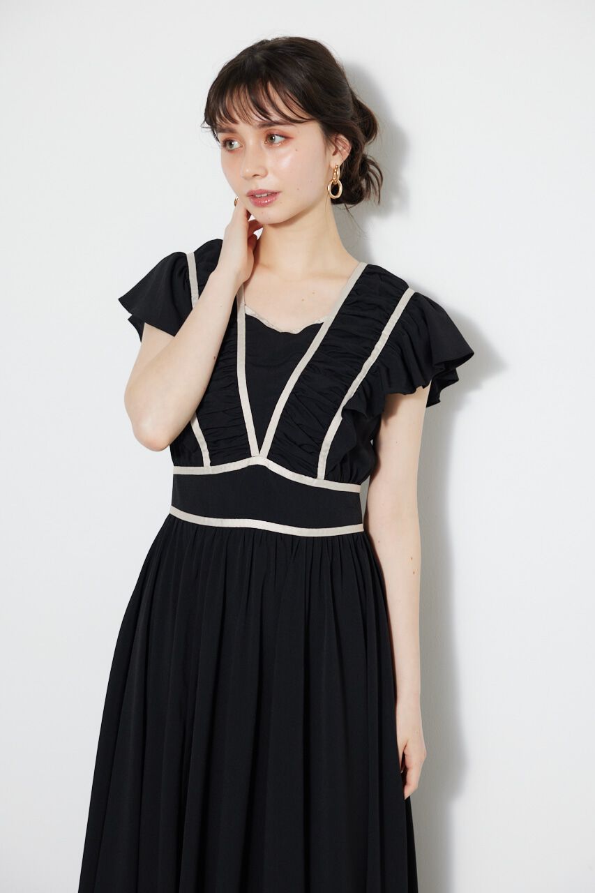 rienda「トリミングテープギャザーフレアOP」|ワンピース|