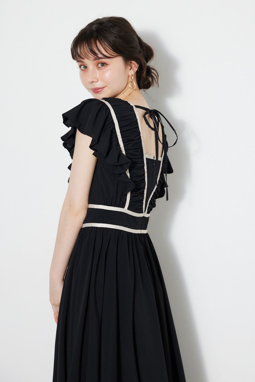 rienda「トリミングテープギャザーフレアOP」|ワンピース|