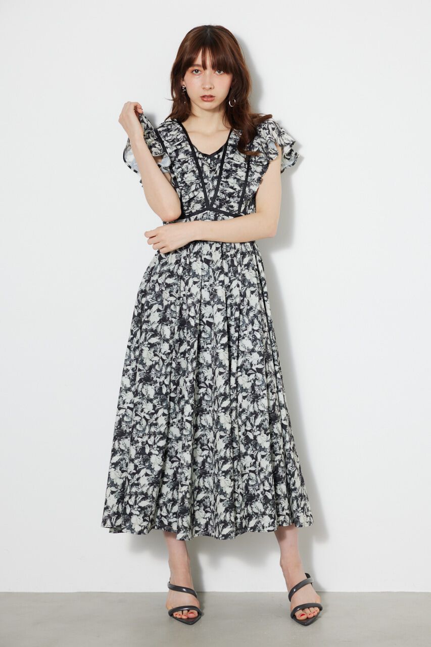 rienda「トリミングテープギャザーフレアOP」|ワンピース|