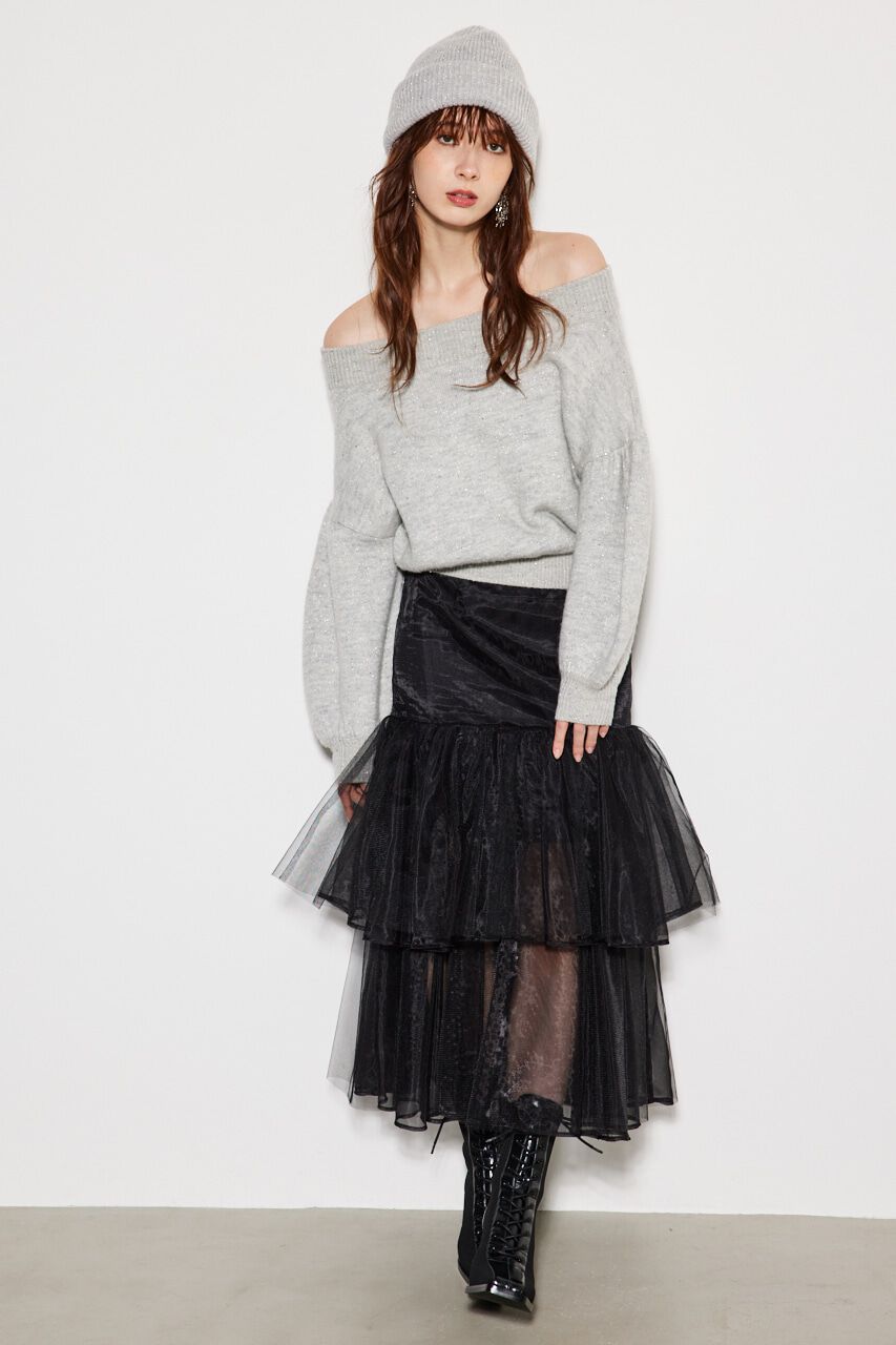 rienda「ティアードチュールJ/WマーメイドSK」|スカート|BLK