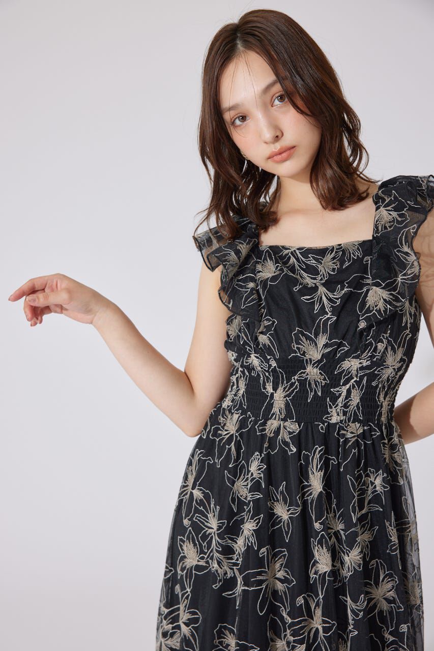 rienda「エンブロイダリーチュールフレアスリーブワンピース」|ワンピース|