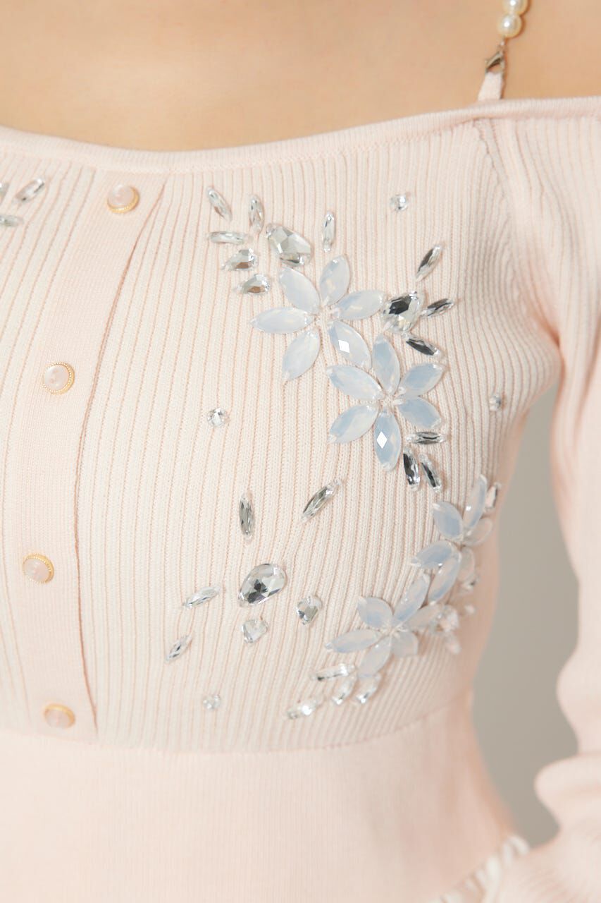 rienda「2WAYビジューフラワーオフショルタイトニットワンピース」|ワンピース|