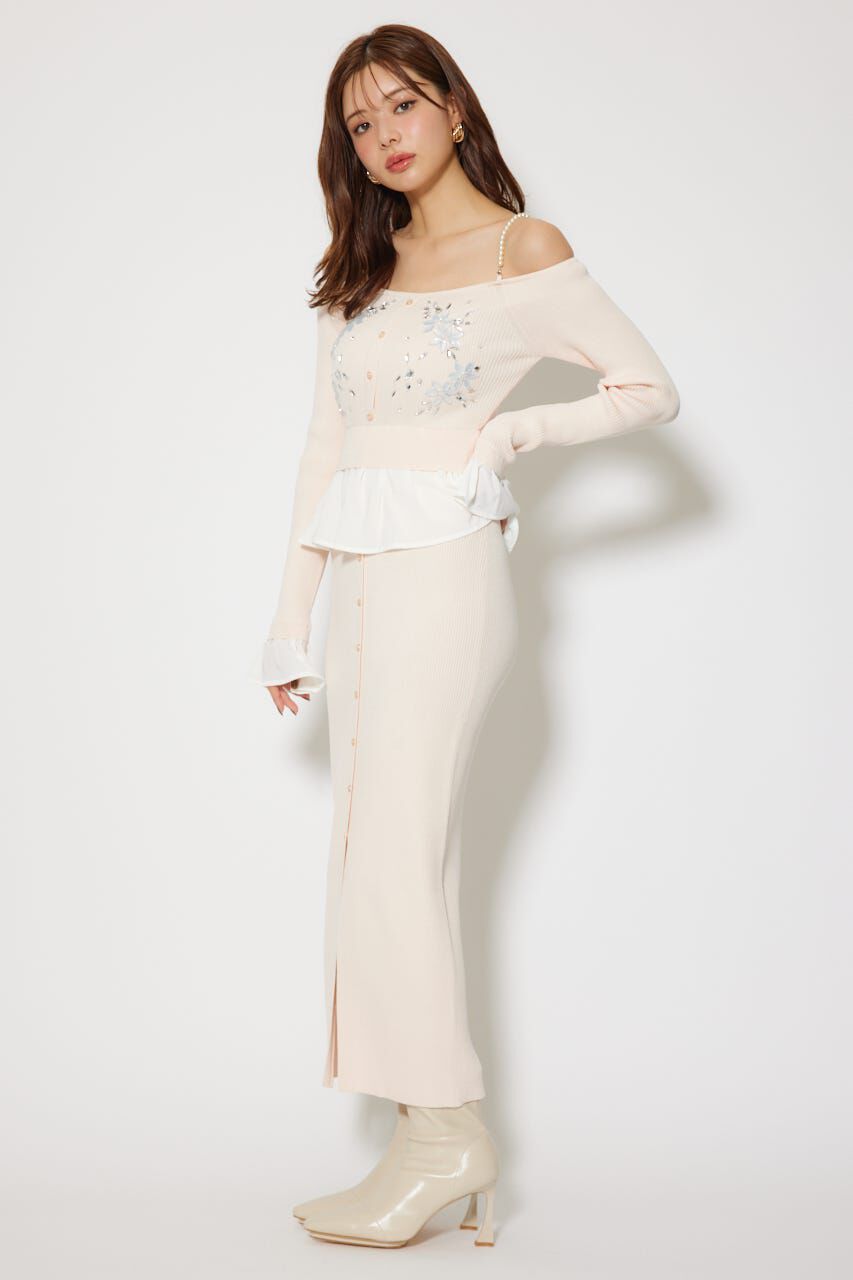 rienda「2WAYビジューフラワーオフショルタイトニットワンピース」|ワンピース|