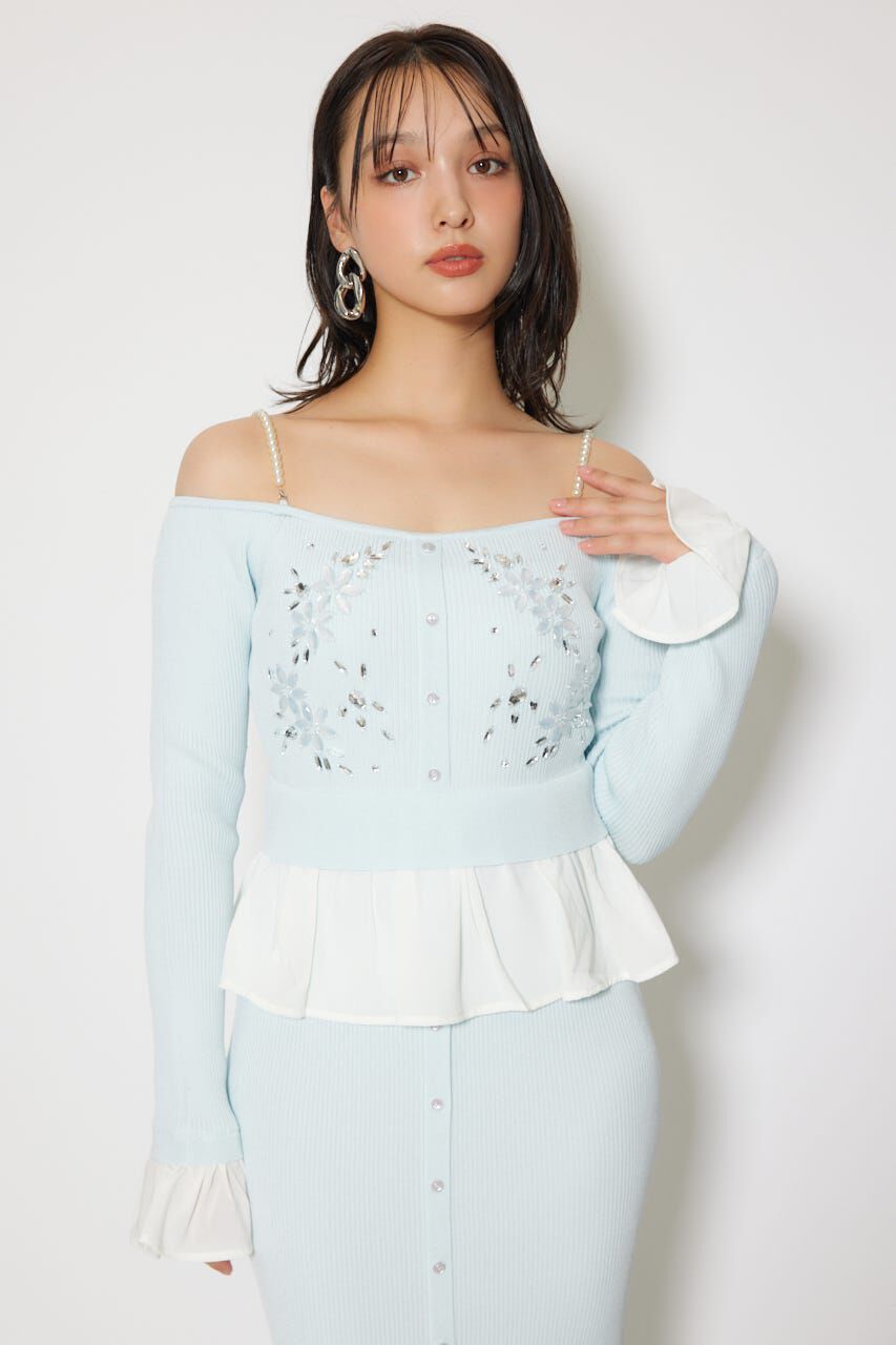 rienda「2WAYビジューフラワーオフショルタイトニットワンピース」|ワンピース|