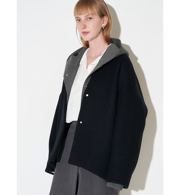 ELENDEEK「FORM SHORT WOOL CT」|ノーカラーコート|ブラック