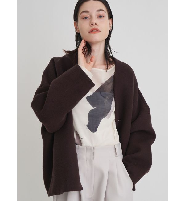 ELENDEEK「FORM SHORT WOOL CT」|ノーカラーコート|ブラウン