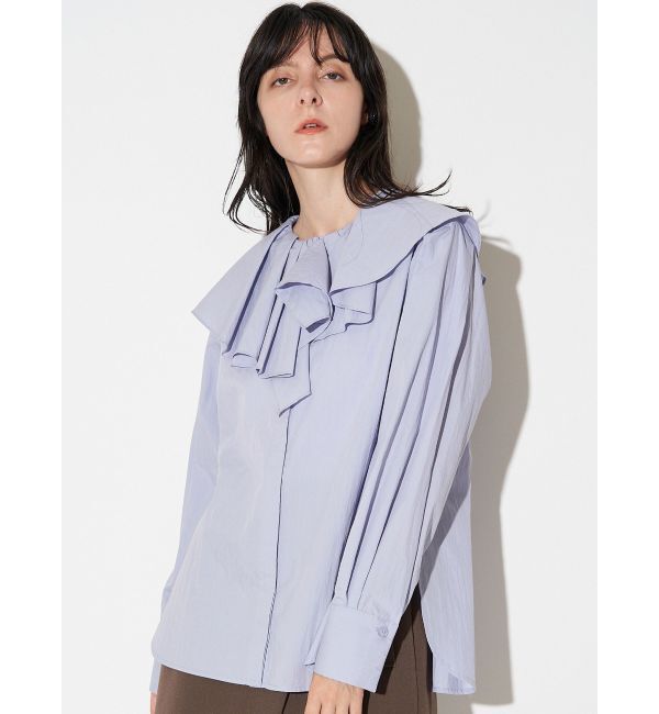 ELENDEEK「ASYME RUFFLE COLLER BL」|シャツ・ブラウス|ブルー