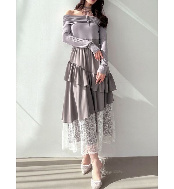 RESEXXY「オフショルドッキングワンピース」|ワンピース|グレー