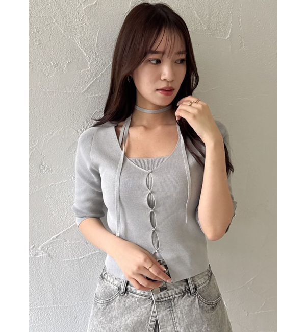 dazzlin「ハーフスリーブレイヤードカーデトップス」|ニット・セーター|