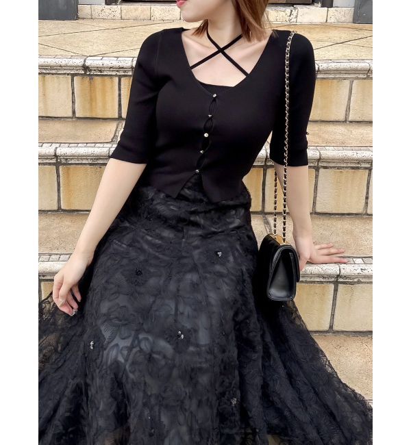 dazzlin「ハーフスリーブレイヤードカーデトップス」|ニット・セーター|