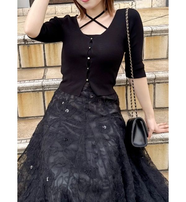 dazzlin「ハーフスリーブレイヤードカーデトップス」|ニット・セーター|