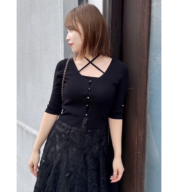 dazzlin「ハーフスリーブレイヤードカーデトップス」|ニット・セーター|