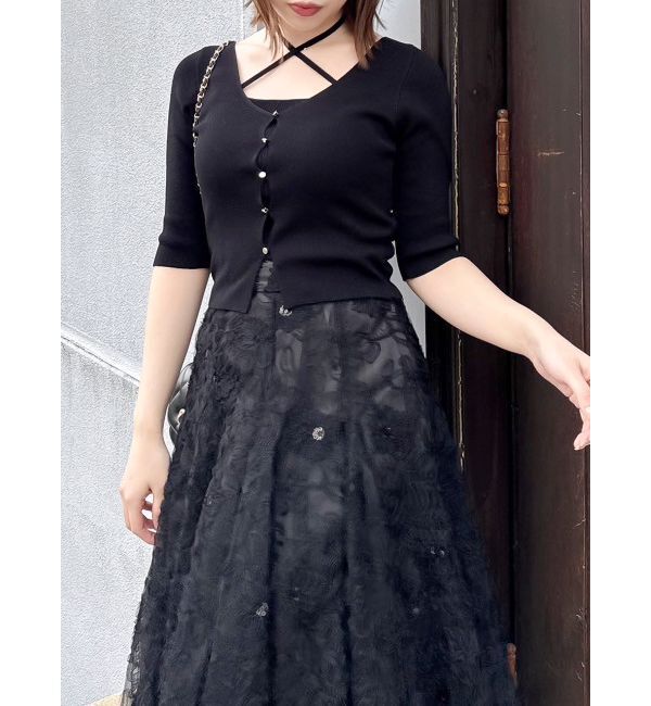 dazzlin「ハーフスリーブレイヤードカーデトップス」|ニット・セーター|