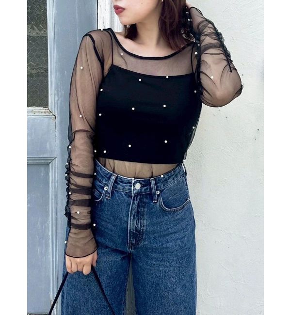 dazzlin「モチーフチュールシアートップス」|Tシャツ・カットソー|ブラック