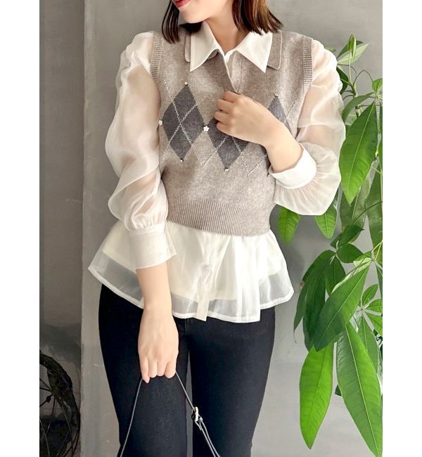 dazzlin「アーガイルニットトップス」|ニット・セーター|グレー