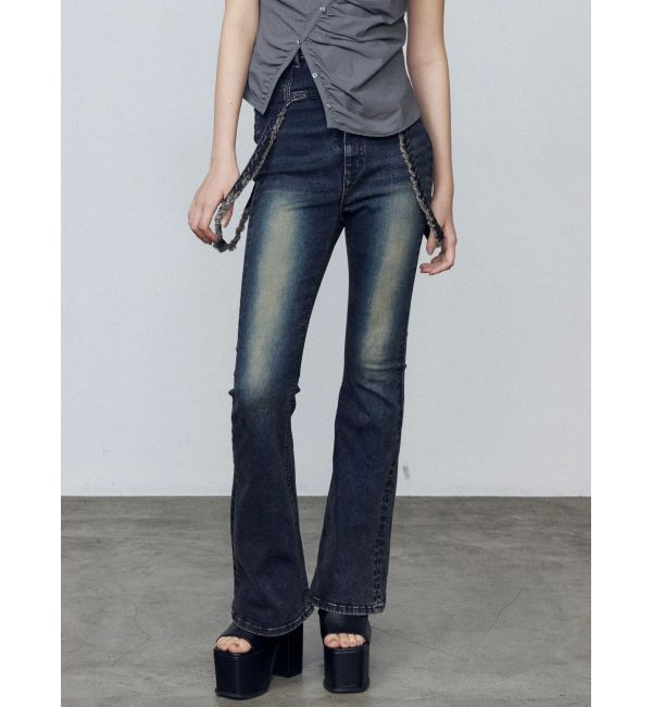 EMODA「ハングベルトハイウエストフレアパギンス」|デニム|