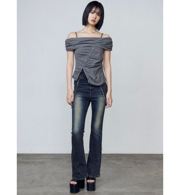 EMODA「ハングベルトハイウエストフレアパギンス」|デニム|