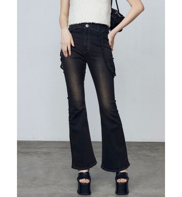 EMODA「ハングベルトハイウエストフレアパギンス」|デニム|