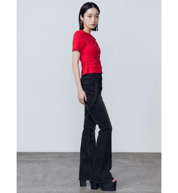 EMODA「ハングベルトハイウエストフレアパギンス」|デニム|