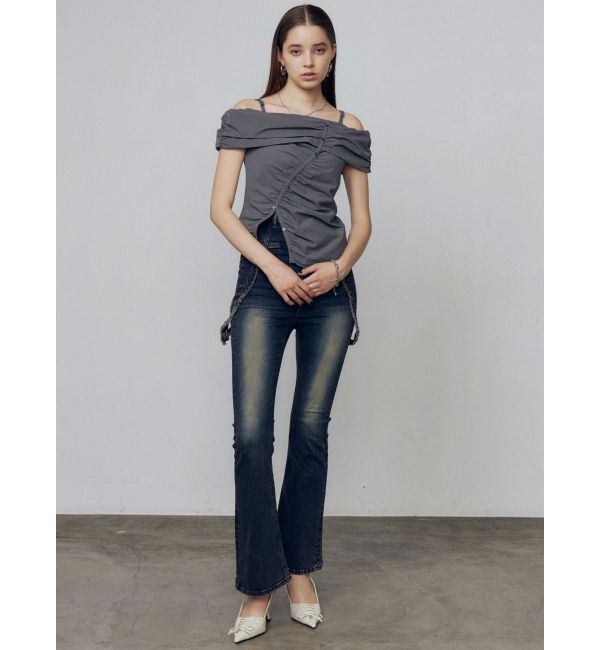 EMODA「ハングベルトハイウエストフレアパギンス」|デニム|