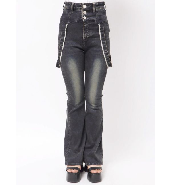 EMODA「ハングベルトハイウエストフレアパギンス」|デニム|