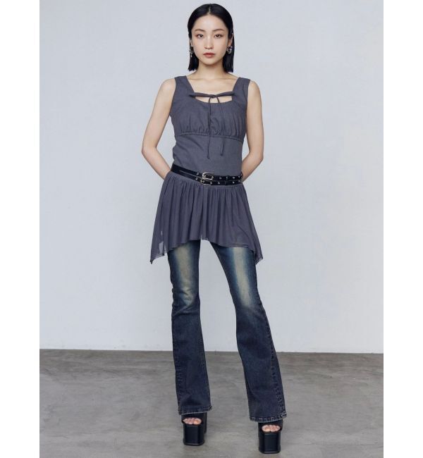 EMODA「ハングベルトハイウエストフレアパギンス」|デニム|