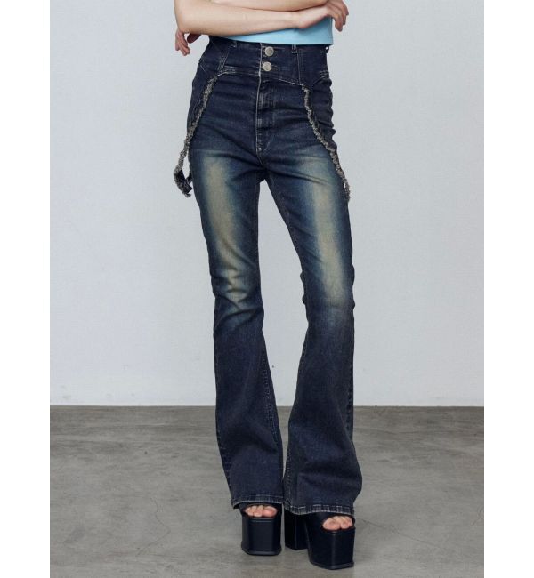 EMODA「ハングベルトハイウエストフレアパギンス」|デニム|インディゴ