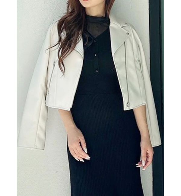 MERCURYDUO「フェイクレザーコンパクトライダースジャケット」|ライダースジャケット|アイボリー