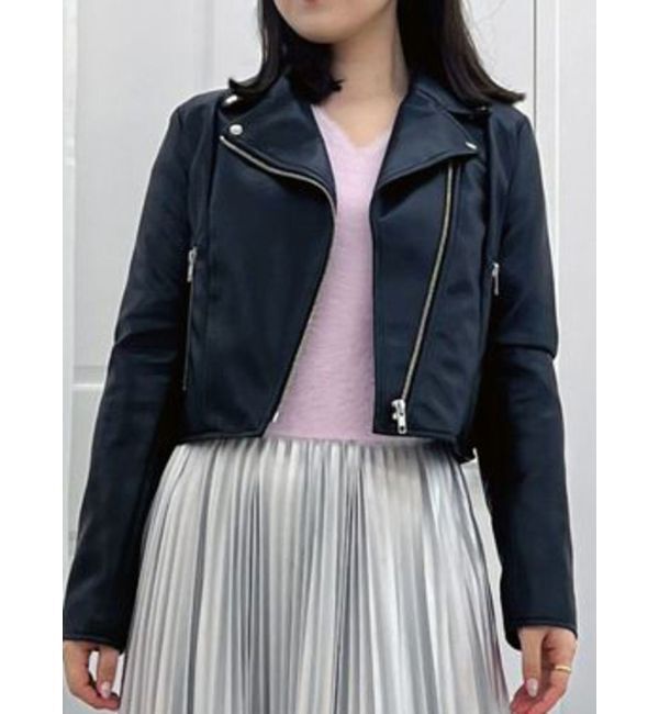 MERCURYDUO「フェイクレザーコンパクトライダースジャケット」|ライダースジャケット|ブラック