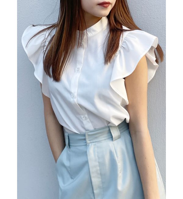 MURUA「スタンドカラーフリルブラウス」|シャツ・ブラウス|ホワイト