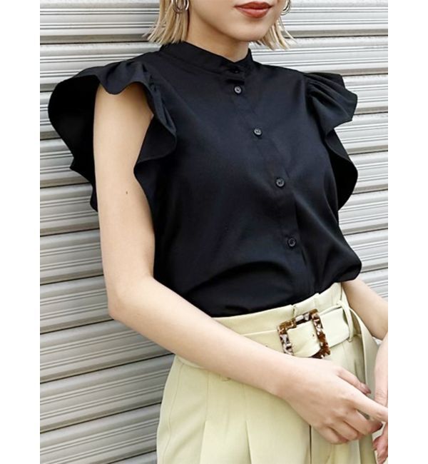 MURUA「スタンドカラーフリルブラウス」|シャツ・ブラウス|ブラック