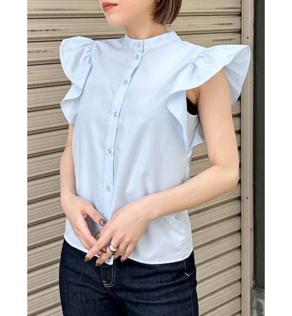 MURUA「スタンドカラーフリルブラウス」|シャツ・ブラウス|ブルー