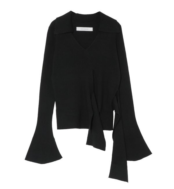 LAGUNAMOON「カシュクールウエストリボンニットトップス」|ニット・セーター|ブラック