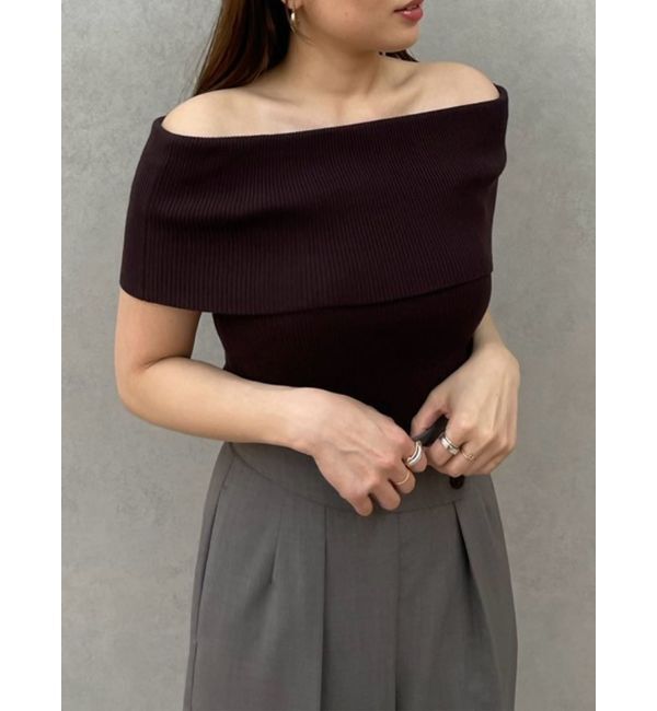 LAGUNAMOON「オフショルダーリブニットプルオーバー」|ニット・セーター|ブラウン