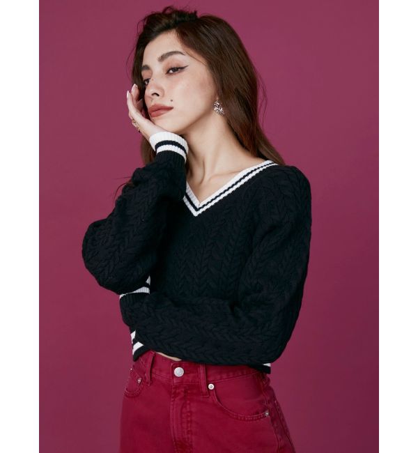 EVRIS「ショートケーブルニットトップス」|ニット・セーター|