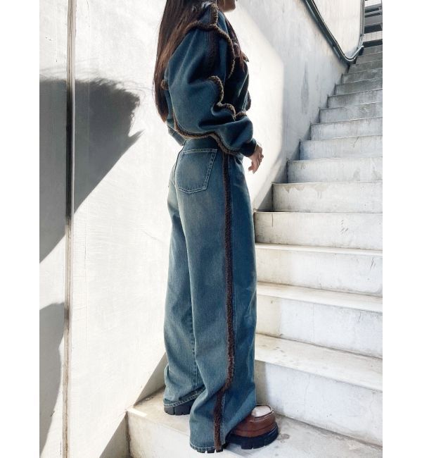 EVRIS「ボアステッチワイドデニムパンツ【セットアップ着用可能】」|デニム|