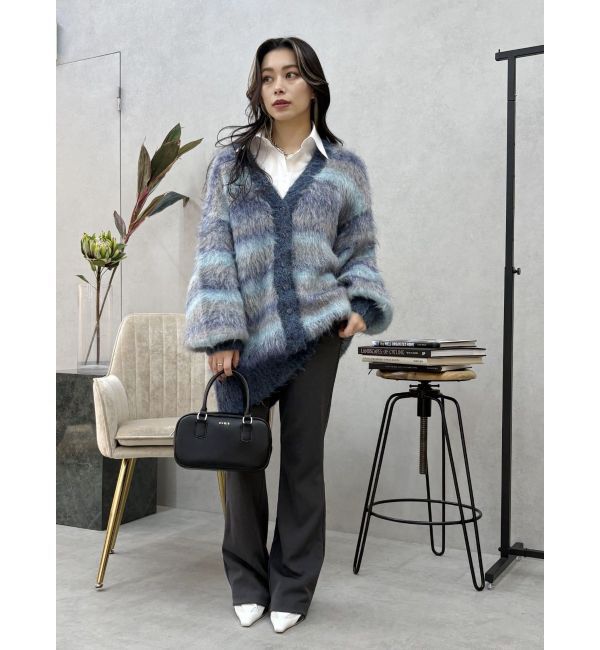 EVRIS「ソフトシャギーボーダーニットカーディガン」|カーディガン|