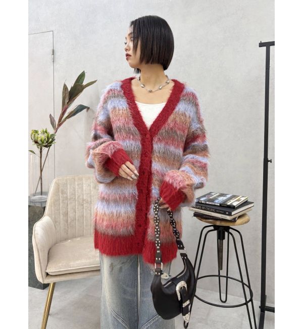 EVRIS「ソフトシャギーボーダーニットカーディガン」|カーディガン|