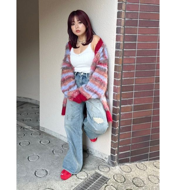 EVRIS「ソフトシャギーボーダーニットカーディガン」|カーディガン|