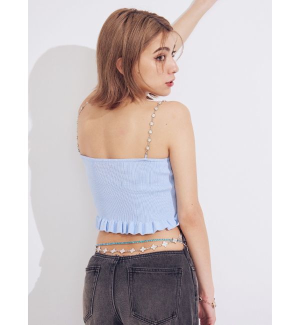 EVRIS「ウエストビジューワイドデニムパンツ」|デニム|