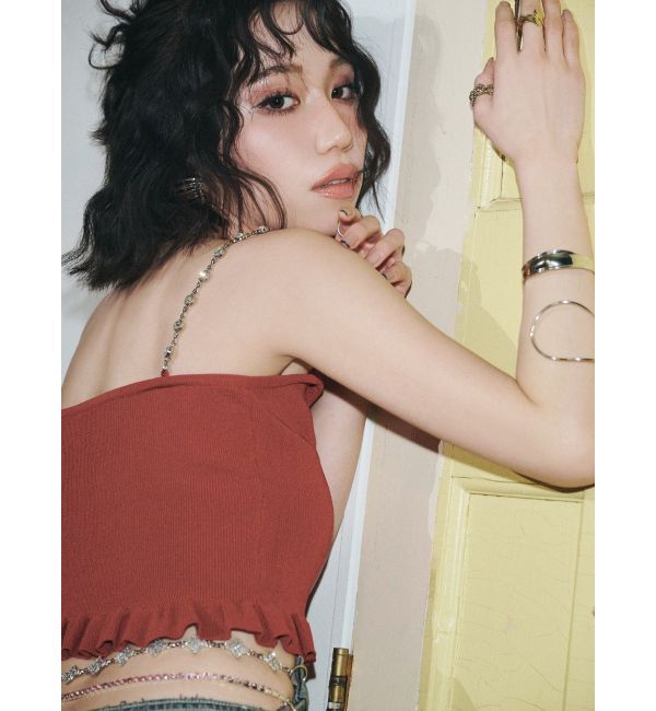 EVRIS「ウエストビジューワイドデニムパンツ」|デニム|