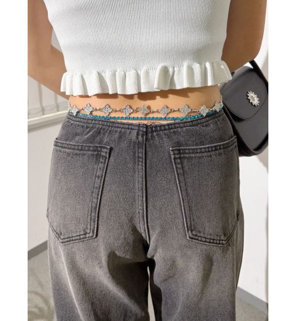 EVRIS「ウエストビジューワイドデニムパンツ」|デニム|