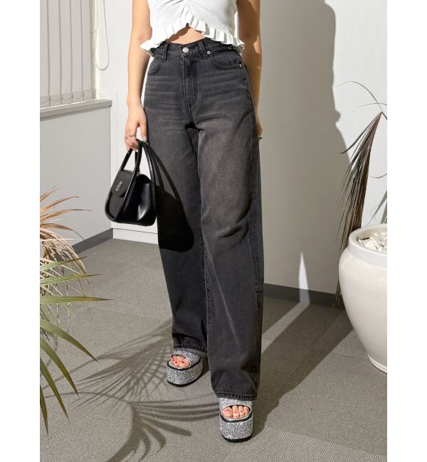 EVRIS「ウエストビジューワイドデニムパンツ」|デニム|