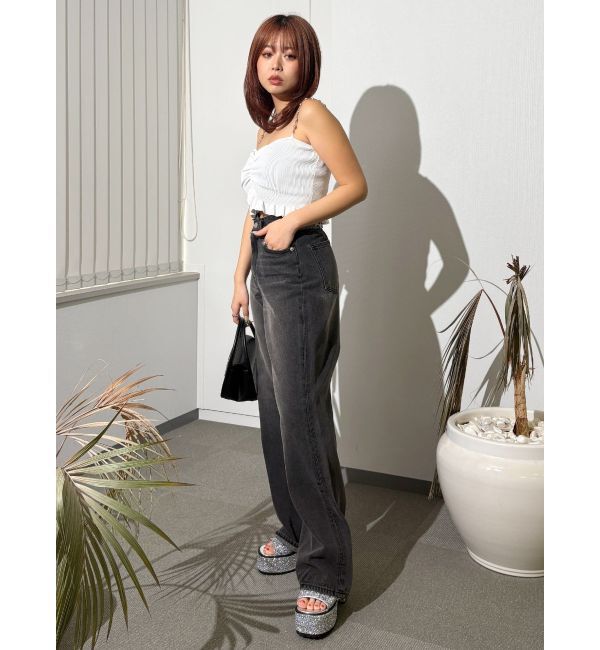 EVRIS「ウエストビジューワイドデニムパンツ」|デニム|