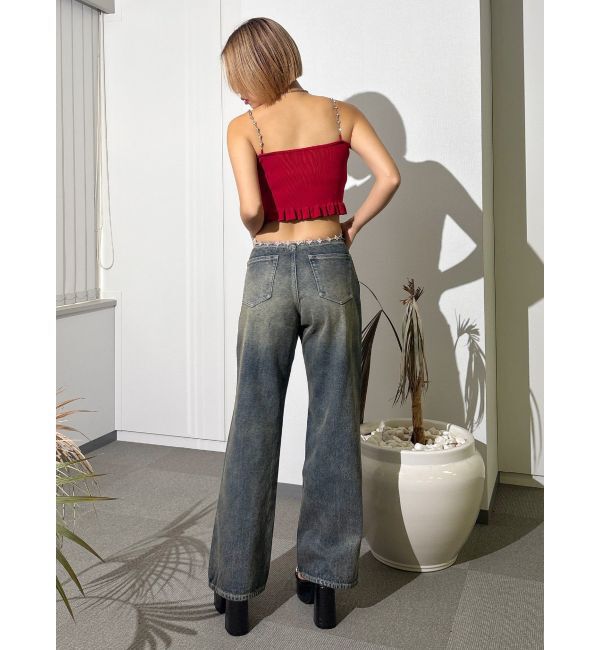 EVRIS「ウエストビジューワイドデニムパンツ」|デニム|