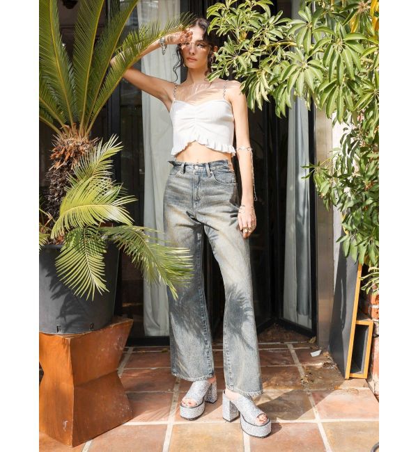 EVRIS「ウエストビジューワイドデニムパンツ」|デニム|