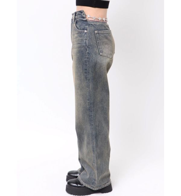 EVRIS「ウエストビジューワイドデニムパンツ」|デニム|