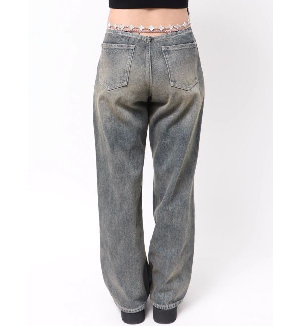 EVRIS「ウエストビジューワイドデニムパンツ」|デニム|