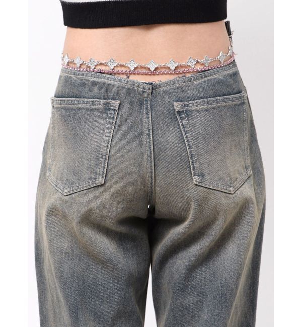 EVRIS「ウエストビジューワイドデニムパンツ」|デニム|